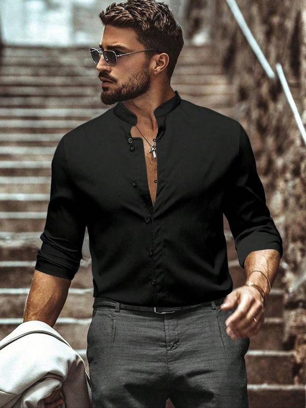 Men's New Casual Slim-Fit Long Sleeve Shirt, Versatile Plain Design, Comfortable Cotton Material, Perfect for Daily Wear...