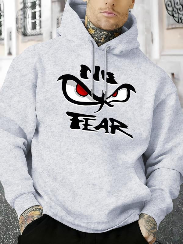 Men's No Fear Graphic Hoodie, Bold Eyes & Design, 100% Cotton Streetwear, Geometric Pattern, Casual Fit, Spring & Fall...