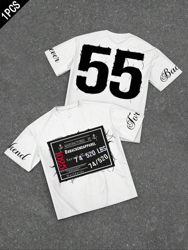 Men's Number & Letter Print Round Neck Tee, Regular Fit Casual Short Sleeve Crew Neck T-shirt for Summer, Fashion Men's...