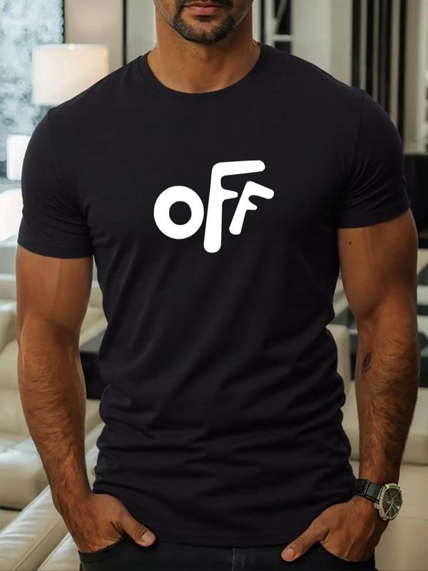Men's OFF Letter Print Round Neck Tee, Regular Fit Casual Short Sleeve Crew Neck T-Shirt for Daily Wear, Men's Top for...