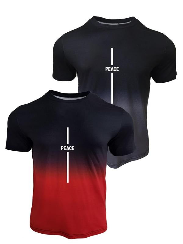 Men's Ombre Letter Print Round Neck Tee, Regular Fit Casual Short Sleeve Crew Neck T-shirt for Daily Wear, Slogan Tees,...