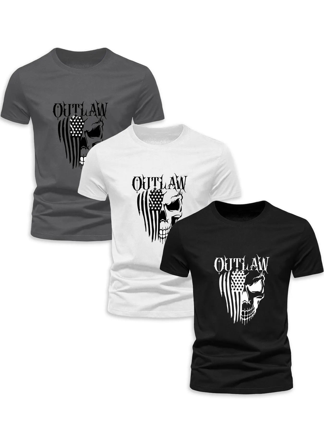 Men's Outlaw Letter Round Neck Graphic Tee, Regular Fit Casual Short Sleeve Crew Neck T-Shirt for Summer, Men's Top for...