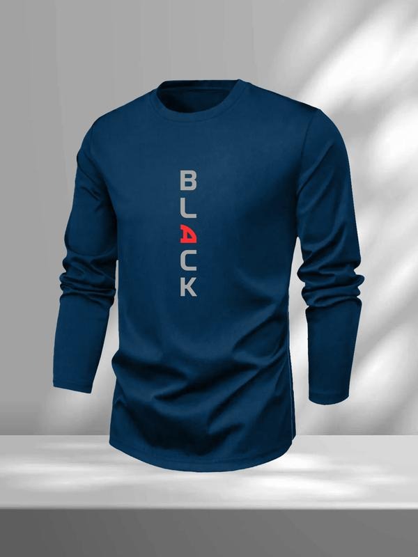 Men's PARIS Letter & Geometric Print Round Neck Long Sleeve Tee, Regular Fit Casual Comfy Crew Neck T-shirt for Spring,...