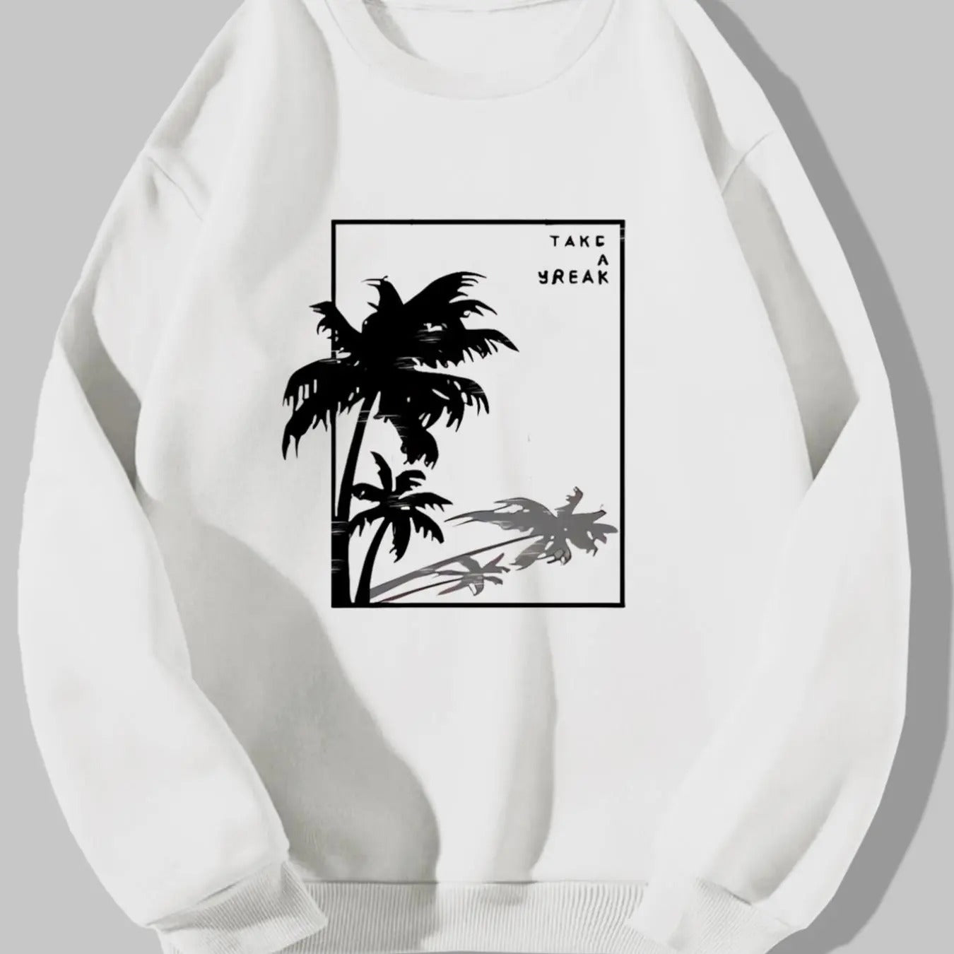 Men's Palm Tree & Letter Print Drop Shoulder Sweatshirt, Regular Fit Casual Soft Comfy Long Sleeve Round Neck Pullover...