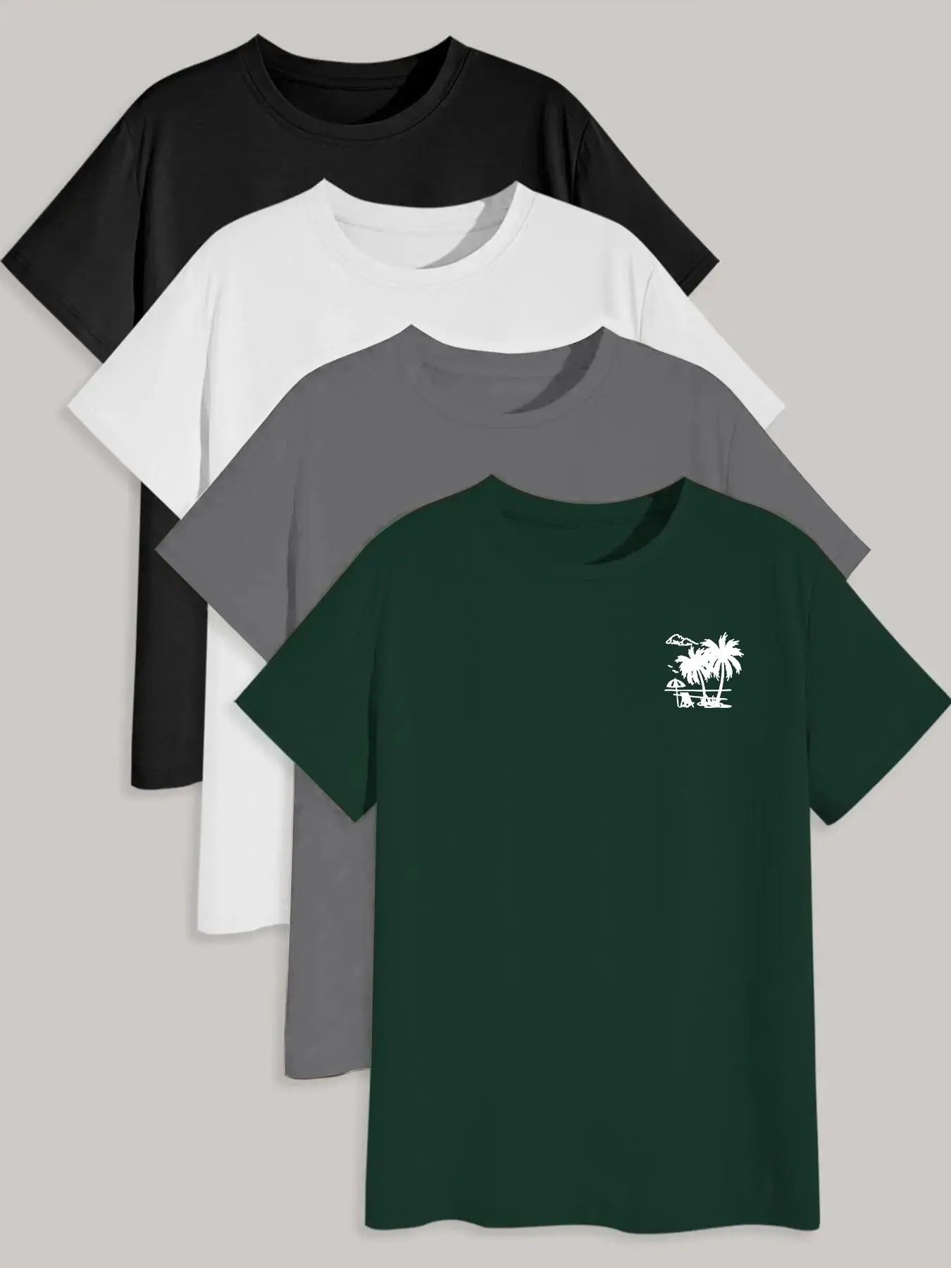 Men's Palm Tree Print Short Sleeve Tee, Regular Fit Casual Comfy Round Neck T-shirt for Summer, Men's Top for Daily Wear...