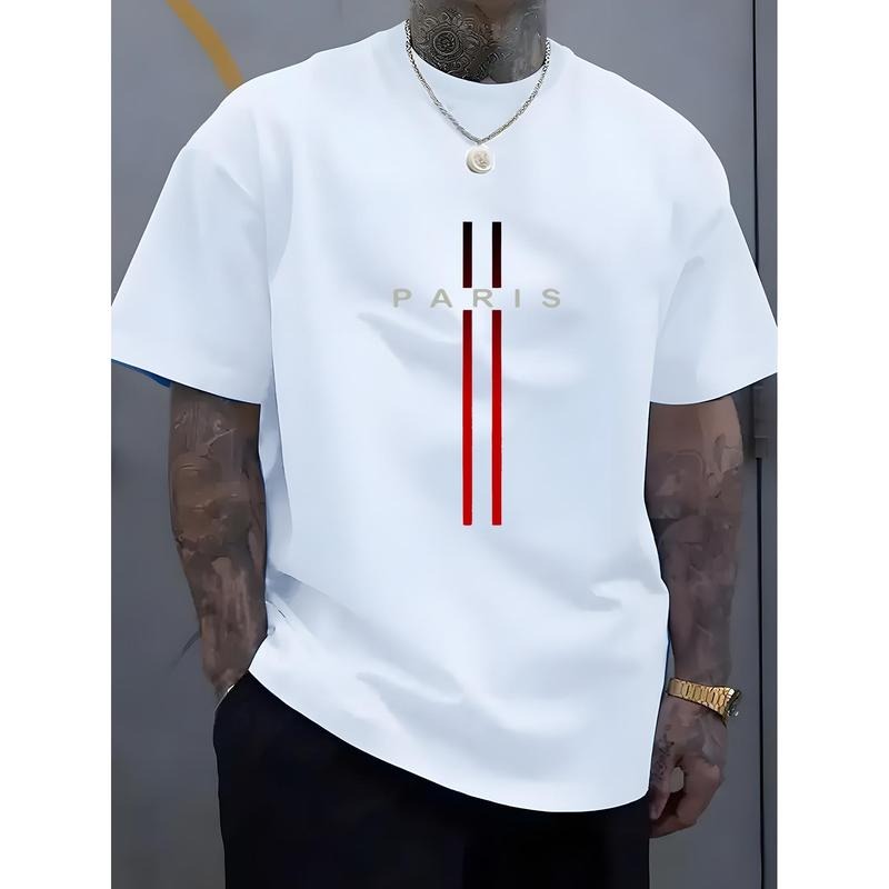 Men's Paris Graphic Print Cotton T-Shirt - Soft Round Neck, Slightly Stretchy Street Style, Breathable All-Season Casual...