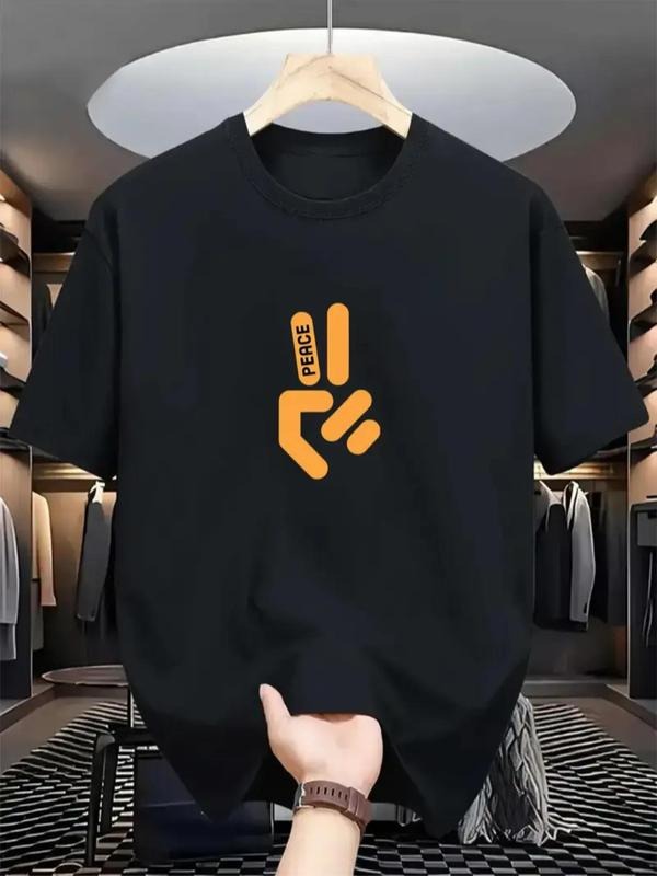 Men's Peace Sign Print Round Neck Graphic Tee, Regular Fit Casual Short Sleeve T-shirt for Daily Wear, Men's Top for All...