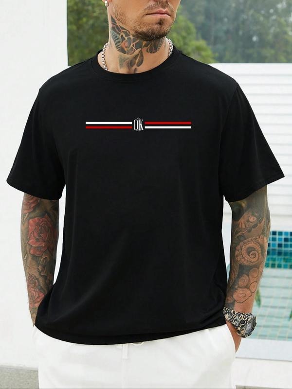 Men's Plus Size Letter & Graphic Print Tee, Casual Short Sleeve Round Neck T-shirt, Men's All Seasons Outfit for Daily...