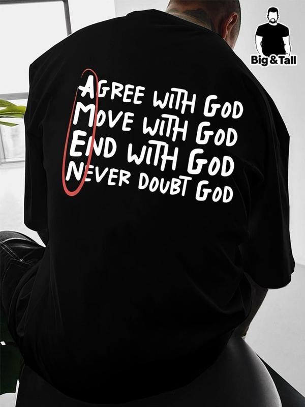 Men's Plus Size Letter Print Drop Shoulder Tee, Casual Streetwear Comfy Round Neck Long Sleeve T-shirt for Summer, Plus...