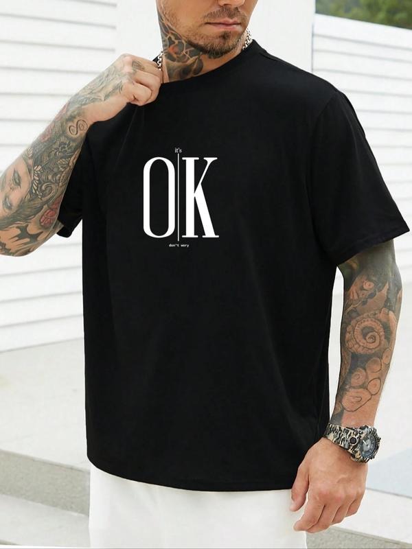 Men's Plus Size Letter Print Round Neck Tee, Casual Short Sleeve Graphic T-shirt, Men's All Seasons Outfit for Daily Wear...