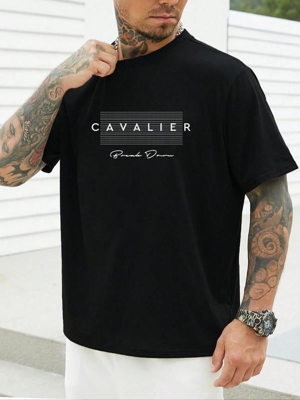 Men's Plus Size Letter Print Round Neck Tee, Casual Short Sleeve Graphic T-shirt, Men's All Seasons Outfit for Daily Wear...