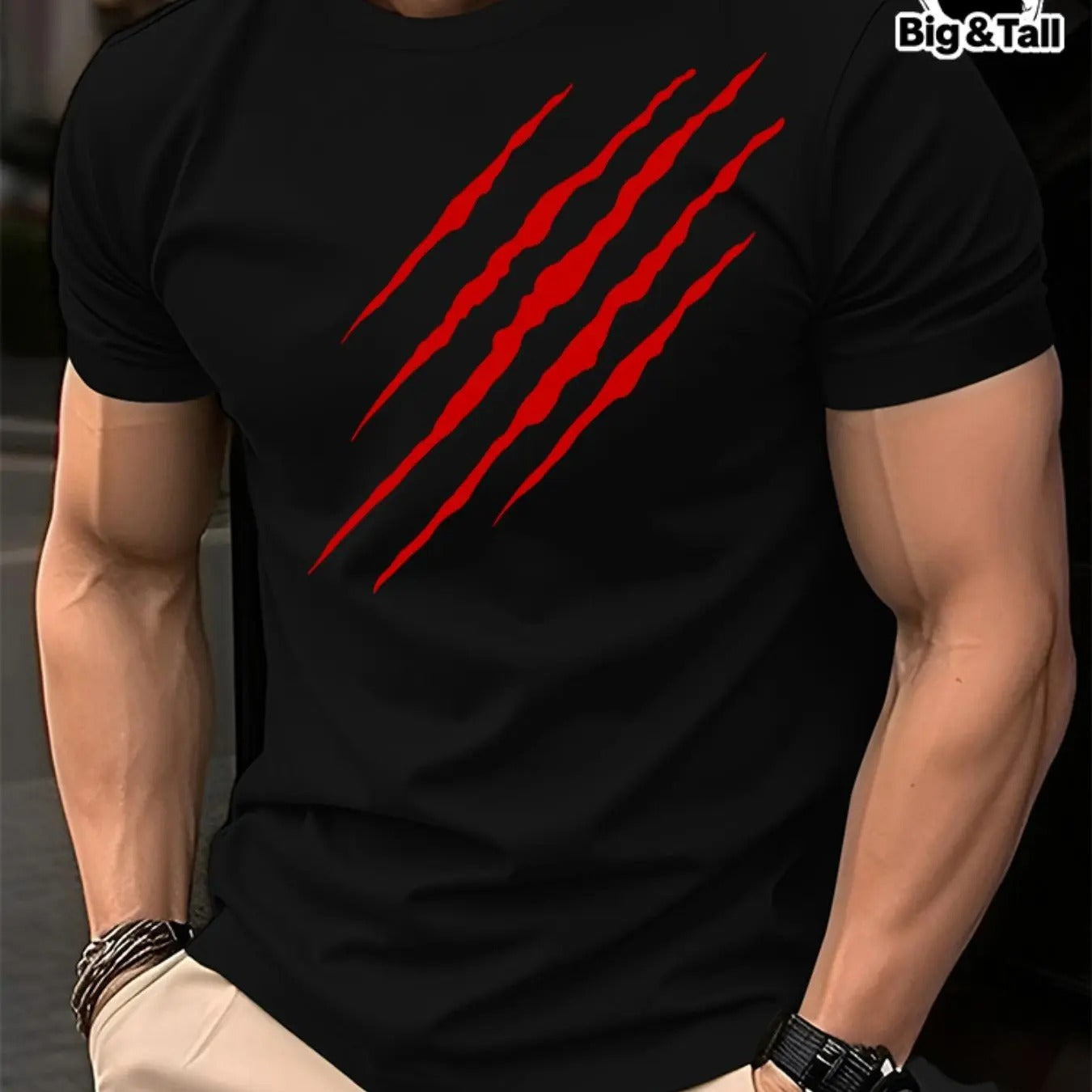 Men's Plus Size Scratch Print Round Neck Tee, Casual Graphic Short Sleeve T-shirt, Fashion Men's Summer Clothes for Daily...