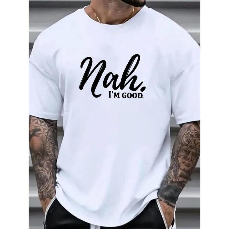 Men's Plus Size Slogan Print Round Neck Tee, Loose Casual Drop Shoulder T-Shirt, Men's Plus Clothes for Daily Wear...