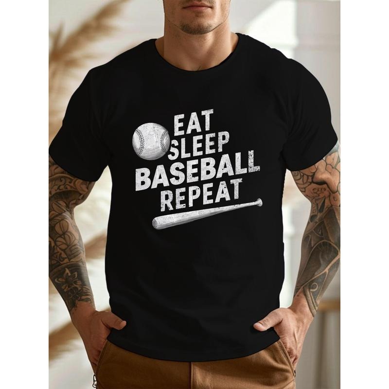 Men's Polyester Baseball Themed T-Shirt - Crew Neck, Short Sleeve, Slight Stretch, Casual Fit, Summer Knit Fabric Top...