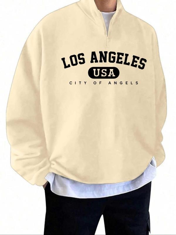 Men's Quarter Zip Sweatshirt, Los Angeles USA 'City of Angels' Graphic Pullover, Streetwear Fashion Top for Urban Style &...