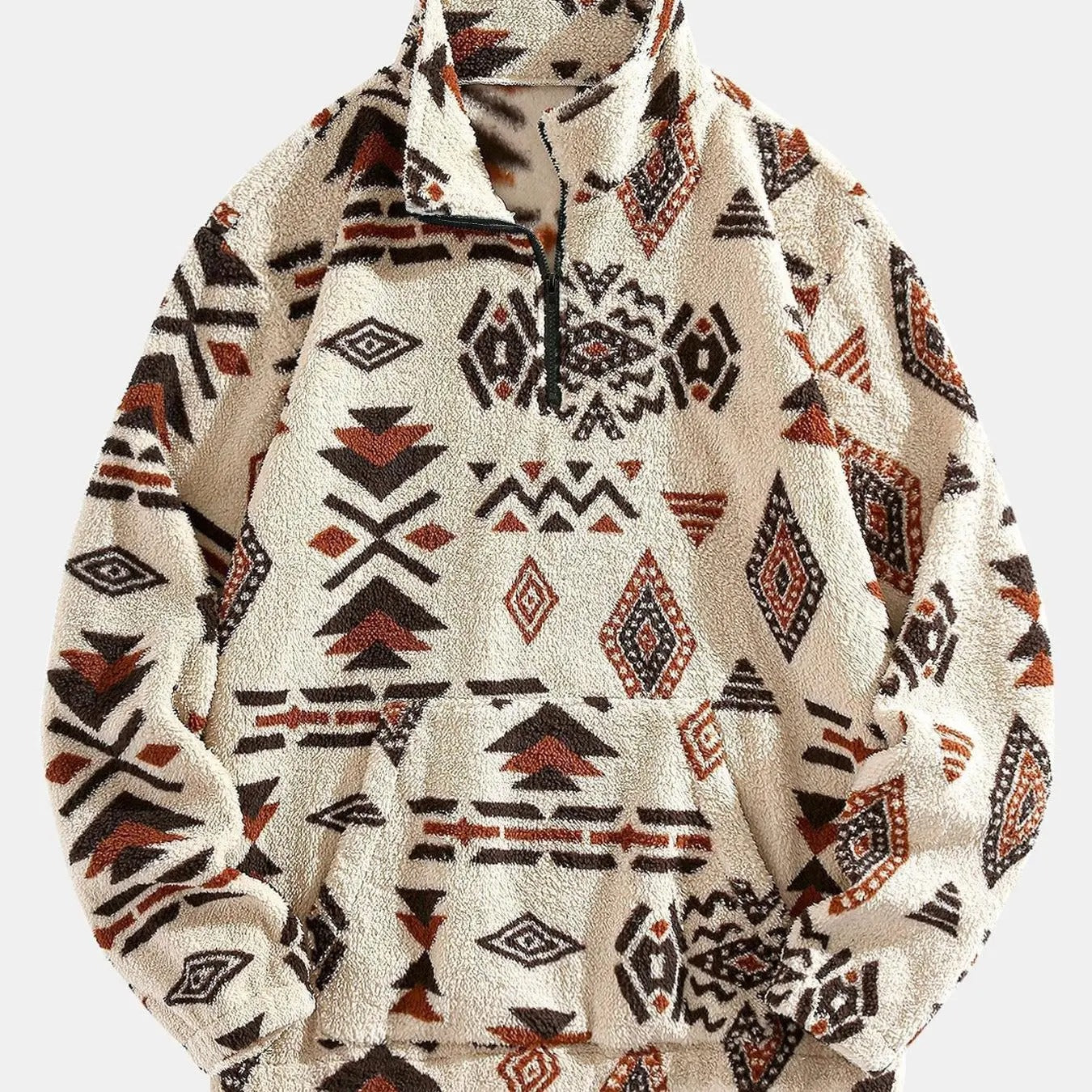 Men's Random Navajo Pattern Zip Up Fleece Sweatshirt, Loose Casual Long Sleeve Half Zip Pullover for Fall & Winter, Men's...