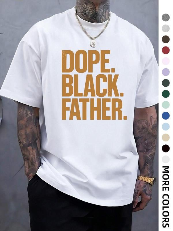Men's Regular Fit "DOPE FATHER" Slogan Print Round Neck Tee, Casual Short Sleeve Crew Neck T-shirt for Summer, Fashion...