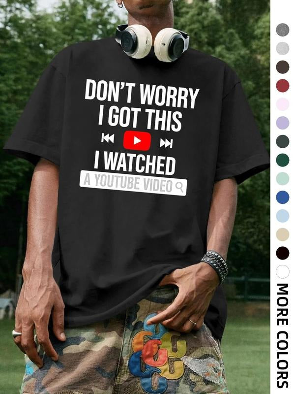 Men's Regular Fit "I DON'T WORRY I GOT THIS" Slogan Print Round Neck Tee, Casual Short Sleeve Crew Neck T-shirt for...