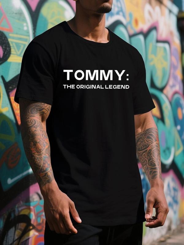 Men's Regular Fit "Tommy" Letter Print Round Neck Tee, Casual Short Sleeve Crew Neck T-Shirt for Summer, Fashion Men's...