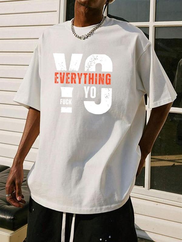Men's Regular Fit "YO EVERYTHING" Print Round Neck Graphic Tee, Casual Street Short Sleeve T-Shirt for Summer, Menswear...