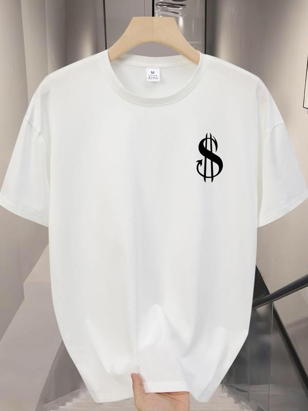 Men's Regular Fit $ymbolic Print Round Neck Graphic Tee, Casual Short Sleeve T-shirt for Daily Wear, Men's Top for All...