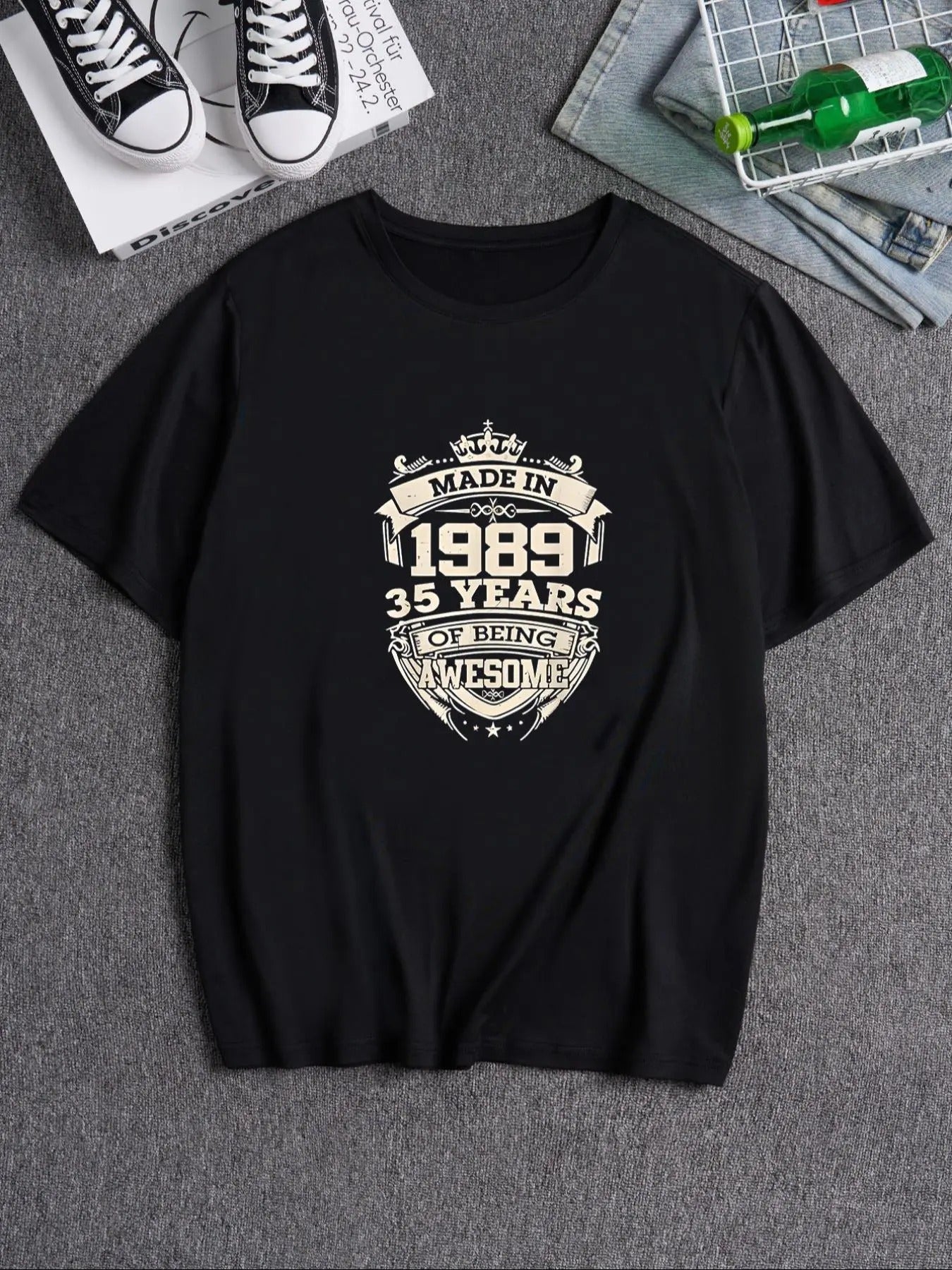 Men's Regular Fit 1939 Year Print Round Neck Tee, Vintage Trendy Casual Short Sleeve T-shirt for Daily Wear, Men's Summer...