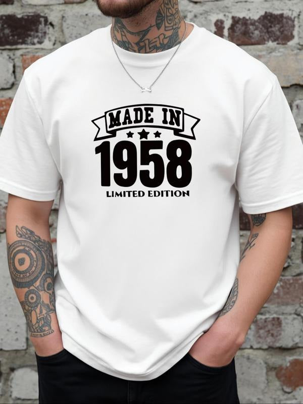 Men's Regular Fit 1958 Limited Edition & Year Print Round Neck Tee, Casual Short Sleeve Crew Neck T-Shirt for Daily Wear,...