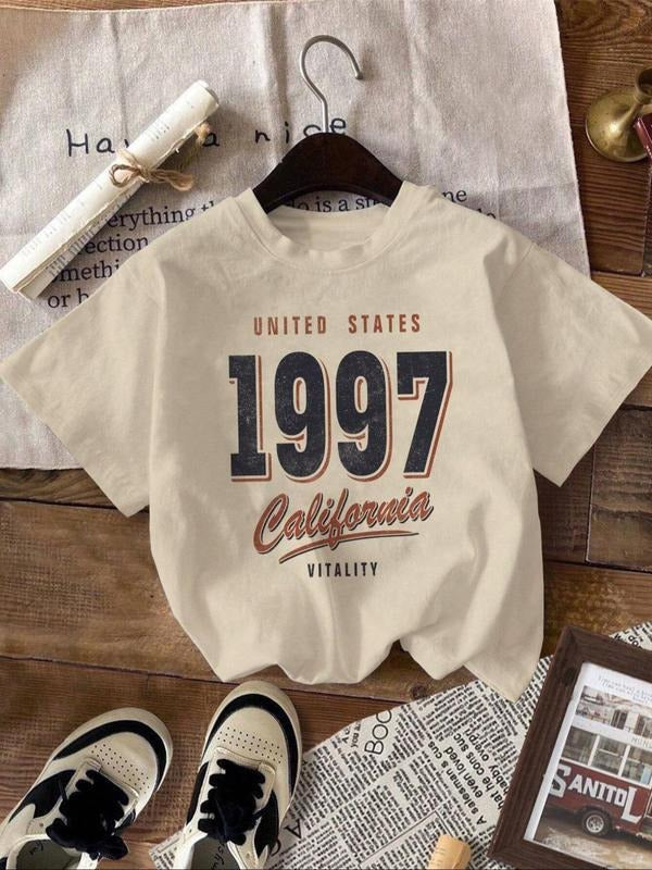 Men's Regular Fit 1997 Print Round Neck Tee, Casual Short Sleeve Crew Neck T-Shirt for Summer, Fashion Men's Top for...