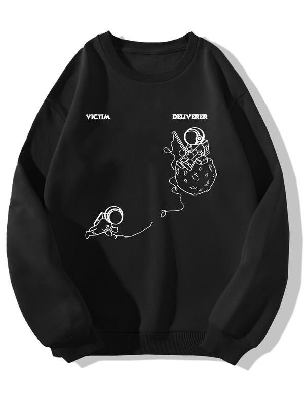 Men's Regular Fit Astronaut Print Drop Shoulder Sweatshirt, Casual Soft Comfortable Long-sleeve Crew Neck Pullover for...