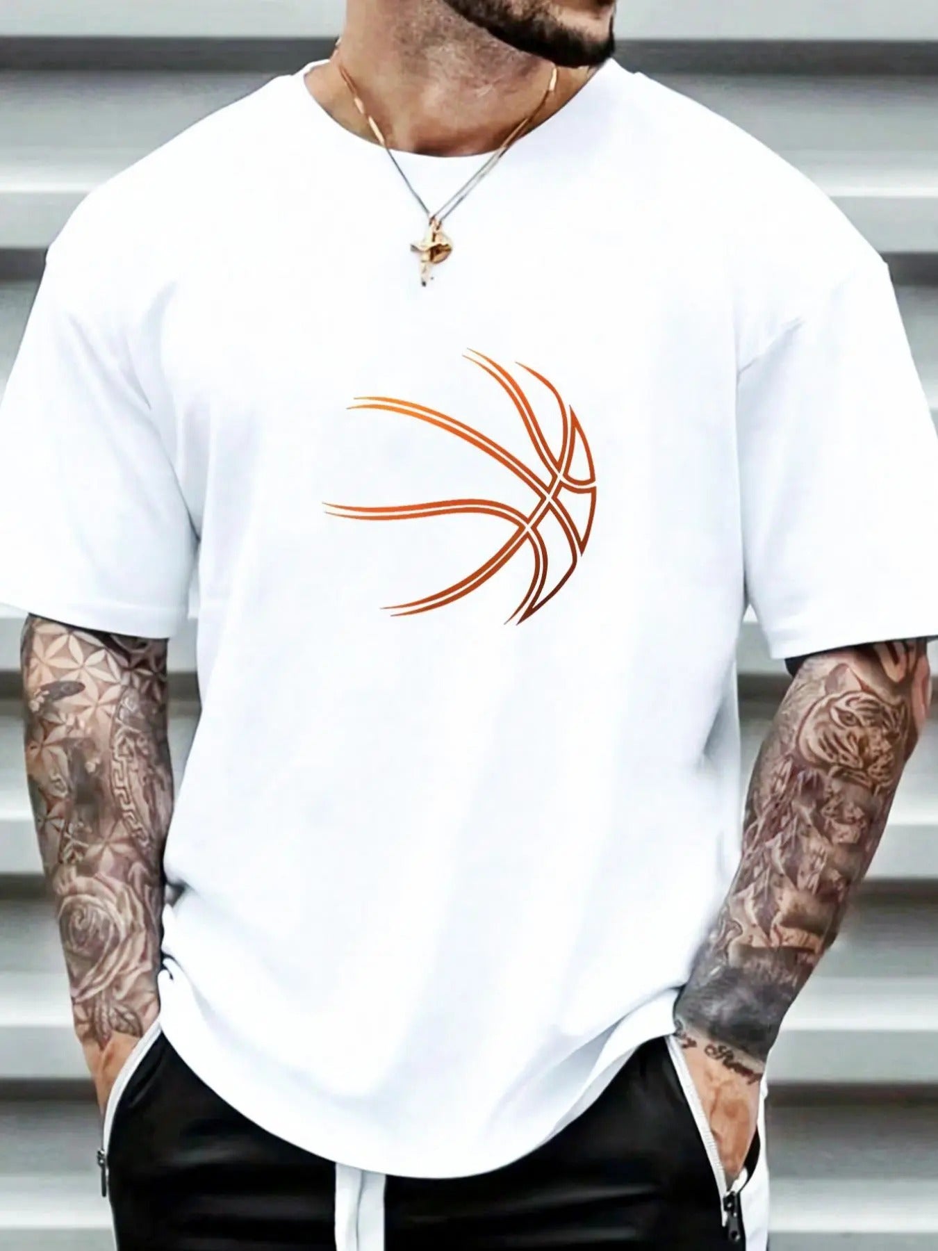 Men's Regular Fit Basketball Print Drop Shoulder Tee, Casual Soft Comfortable Half Sleeve Round Neck T-shirt for Summer,...