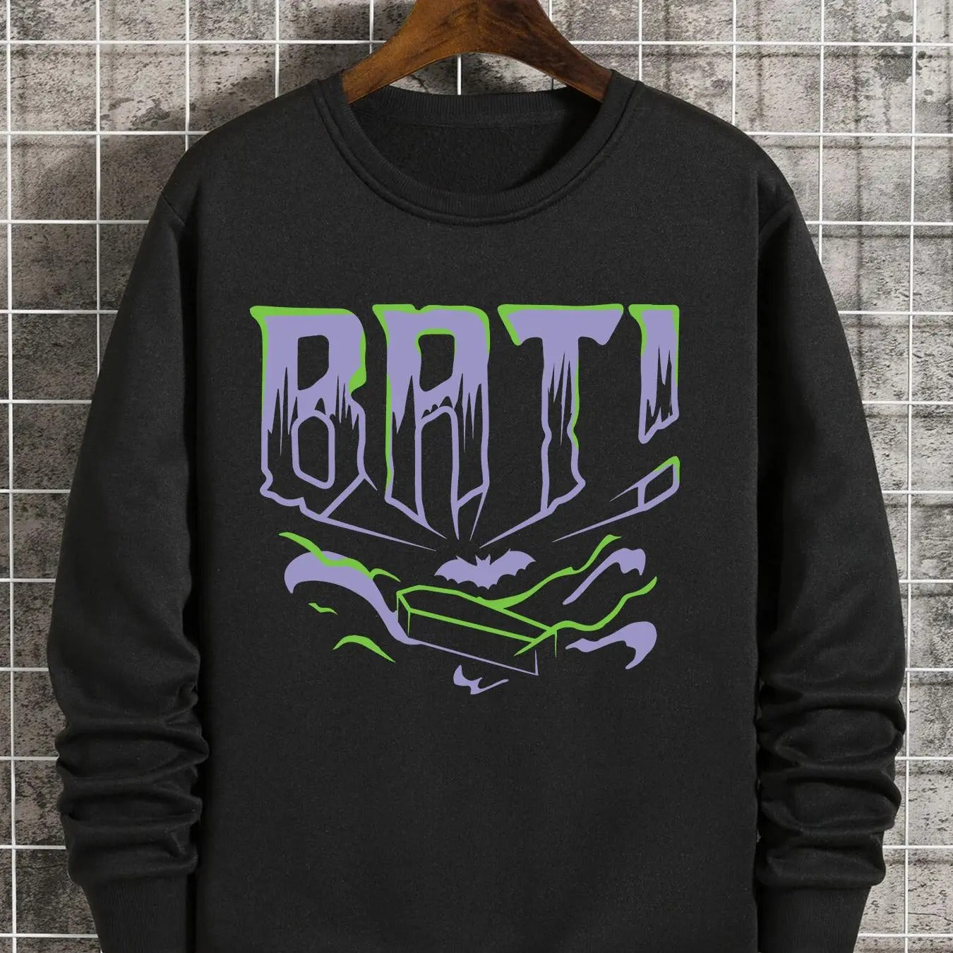 Men's Regular Fit Bat Graphic Print Round Neck Sweatshirt, Casual Long Sleeve Pullover for Fall & Winter, Men's Clothes...