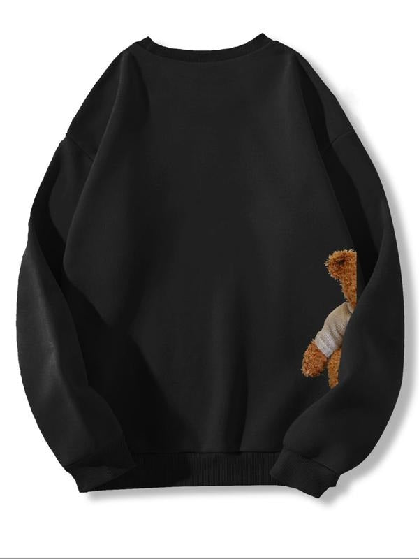 Men's Regular Fit Bear Print Drop Shoulder Sweatshirt, Fashion Casual Crew Neck Pullover for Daily Holiday Outdoor Wear,...