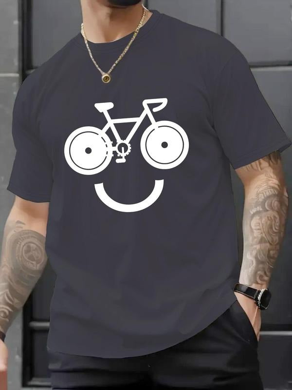 Men's Regular Fit Bicycle & Letter Print Round Neck Graphic Tee, Casual Short Sleeve T-shirt for Summer, Men's Top for...