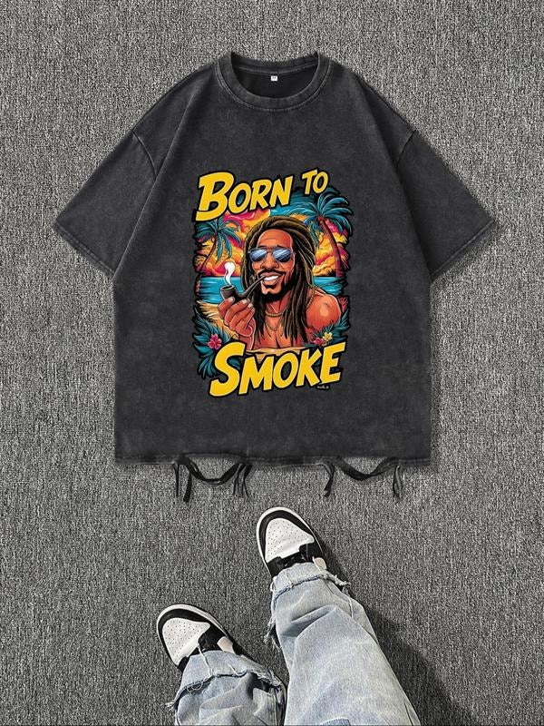 Men's Regular Fit Bob Marley & Letter Print Round Neck Tee, Vintage Trendy Casual Short Sleeve T-shirt for Daily Wear,...