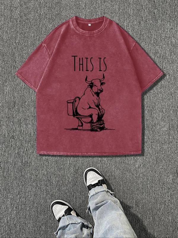 Men's Regular Fit Bull Head Print Round Neck Tee, Casual Short Sleeve Crew Neck T-shirt for Summer, Fashion Men's Top for...