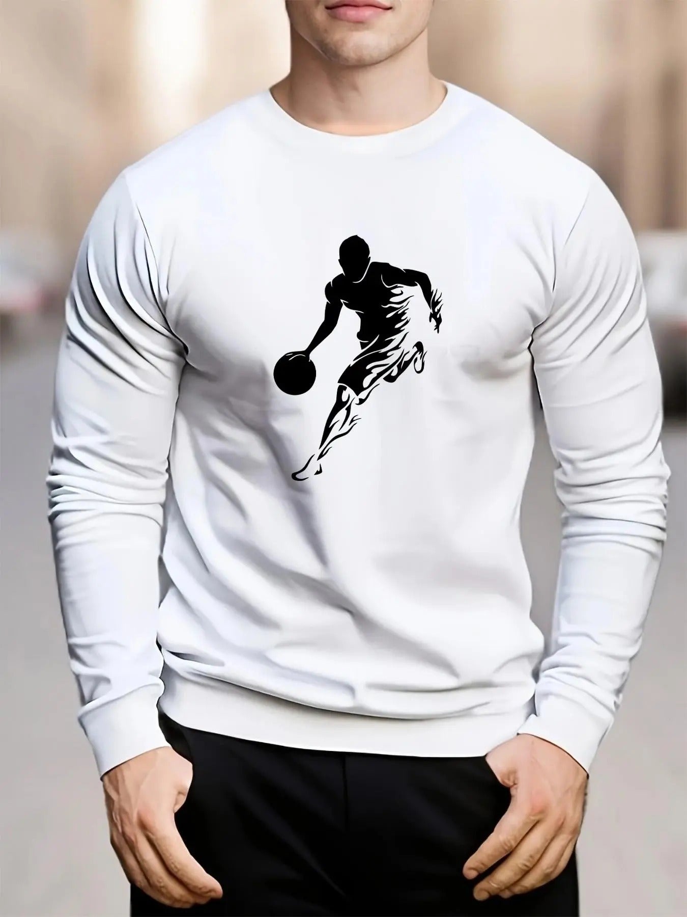 Men's Regular Fit Cartoon Basketball Drop Shoulder Sweatshirt, Casual Soft Comfortable Long Sleeve Round Neck Pullover...