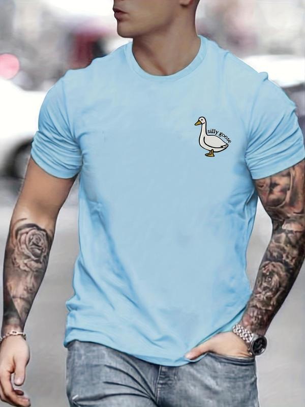 Men's Regular Fit Cartoon Duck Print Round Neck Tee, Summer Clothes, Casual Short Sleeve T-shirt For Summer, Men's Top...