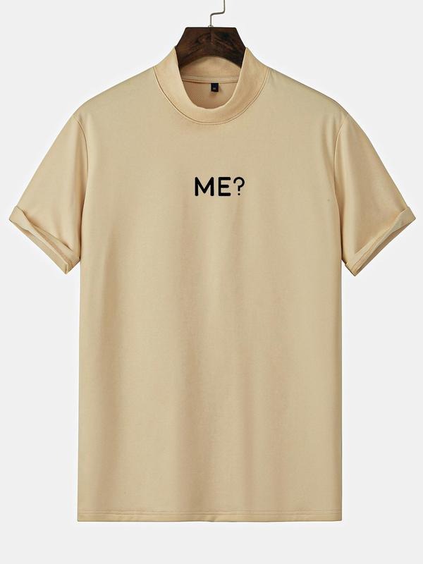 Men's Regular Fit Casual Letter Print Mock Neck Tee, Fashion Summer Clothes Comfy Short Sleeve T-shirt for Summer, Men's...