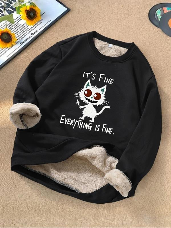 Men's Regular Fit Cat Print Round Neck Sweatshirt, Casual Long Sleeve Crew Neck Pullover for Fall & Winter, Men's Clothes...