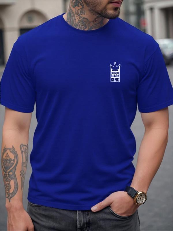 Men's Regular Fit Crown Print Round Neck Tee, Casual Short Sleeve Crew Neck T-shirt for Summer, Fashion Men's Top for...