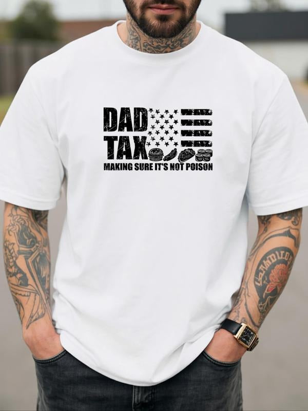 Men's Regular Fit DAD TAX Letter Print Round Neck Tee, Casual Short Sleeve Crew Neck T-shirt for Daily Wear, Fashion...