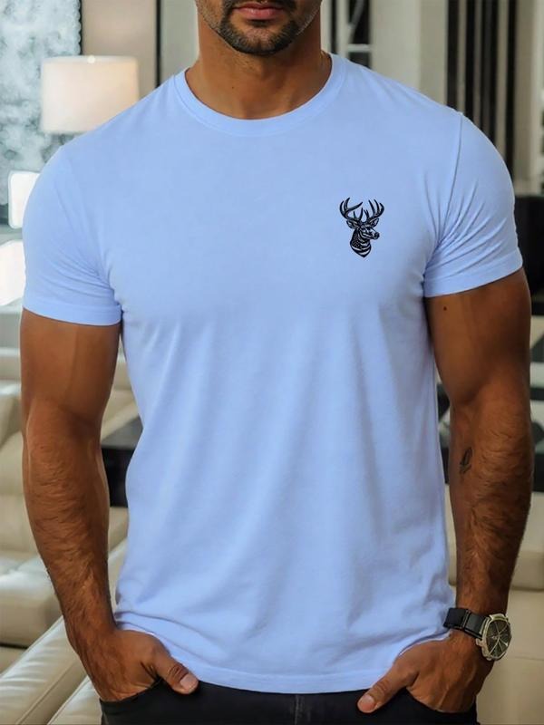 Men's Regular Fit Deer Print Round Neck Tee, Casual Short Sleeve Crew Neck T-shirt for Daily Wear, Fashion Men's Top for...