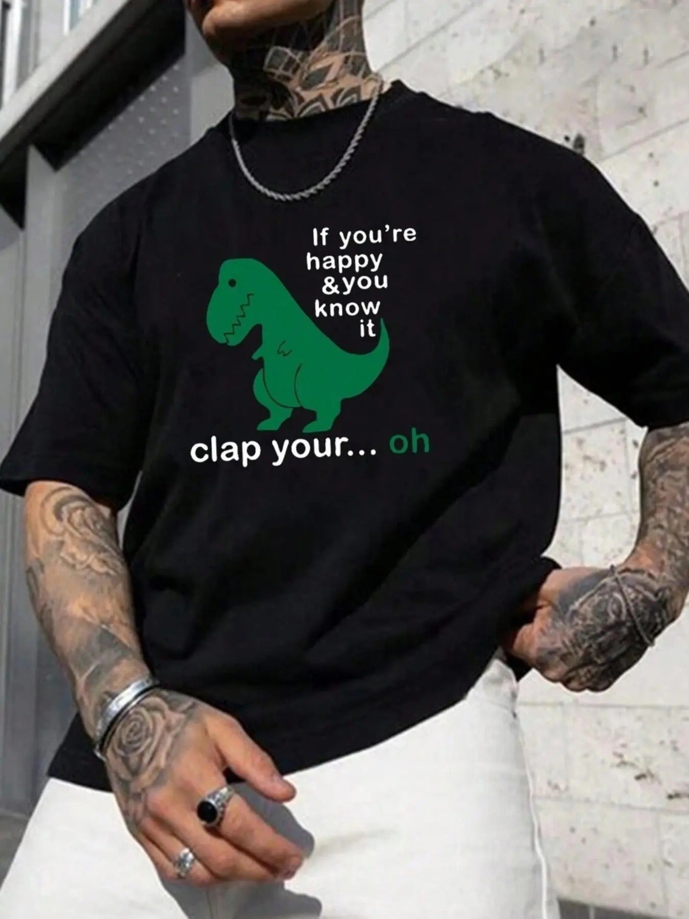 Men's Regular Fit Dinosaur & Letter Print Round Neck Tee, Casual Short Sleeve Crew Neck T-Shirt for Summer, Fashion Men's...