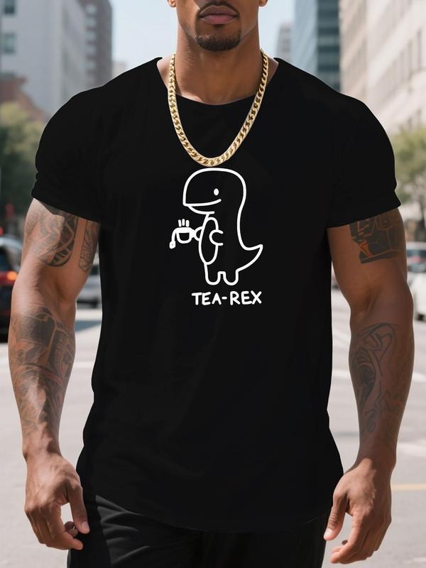 Men's Regular Fit Dinosaur Print Round Neck Tee, Casual Short Sleeve Crew Neck T-shirt for Summer, Fashion Men's Top for...