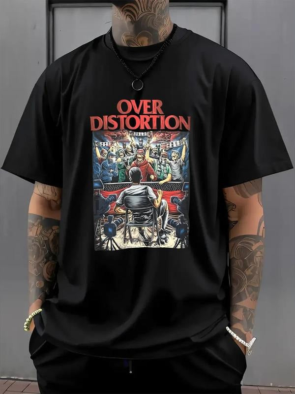 Men's Regular Fit Distortion Print Round Neck Graphic Tee, Casual Short Sleeve Crew Neck T-shirt for Summer, Fashion...