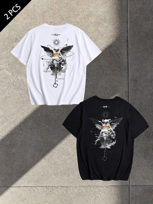 Men's Regular Fit Eagle Print Graphic Tee, Casual Comfy Round Neck Short Sleeve T-shirt for Summer, Fashion Men's Top for...