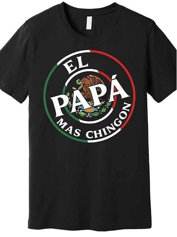 Men's Regular Fit El Papa Mas Chingon Print Round Neck Tee, Casual Short Sleeve Crew Neck T-shirt for Daily Wear, Men's...