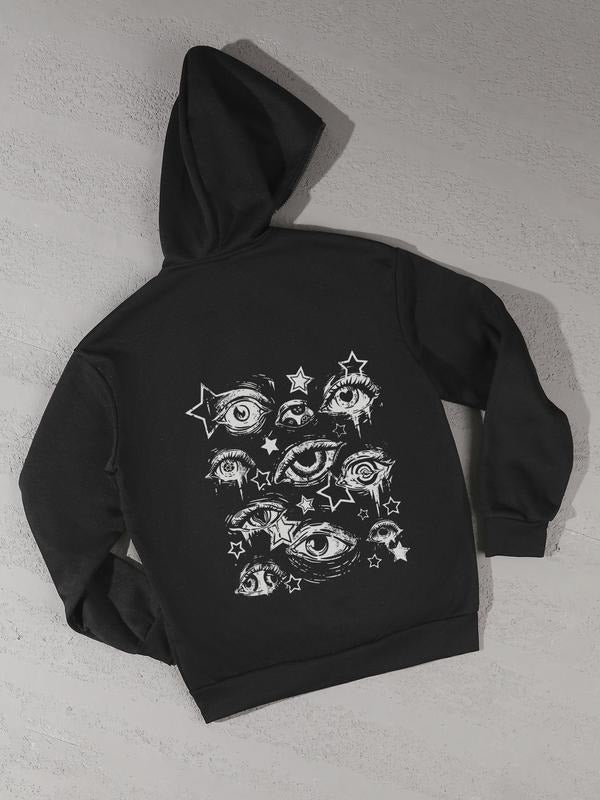 Men's Regular Fit Eye Print Zip Up Hoodie, Casual Drop Shoulder Long Sleeve Hooded Sweatshirt for Fall & Winter, Men's...