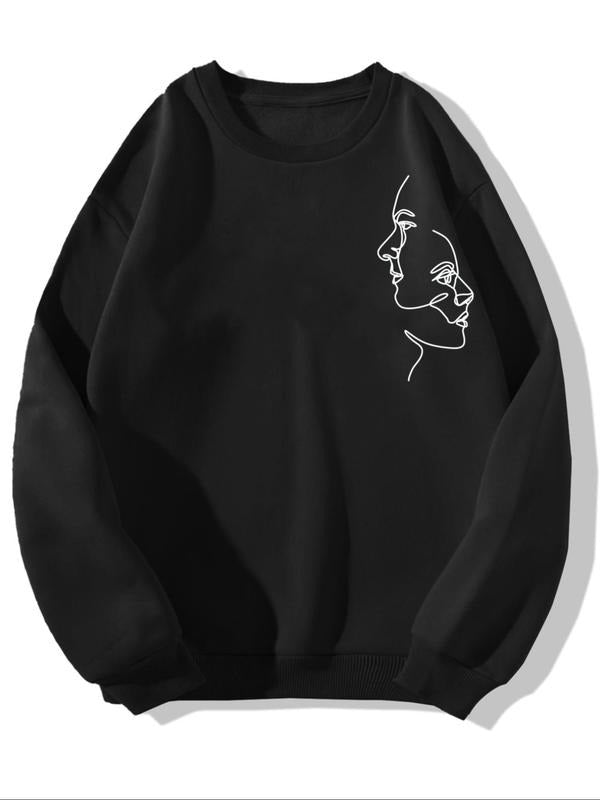 Men's Regular Fit Face Print Round Neck Sweatshirt, Casual Long Sleeve Crew Neck Pullover for Fall & Winter, Men's...