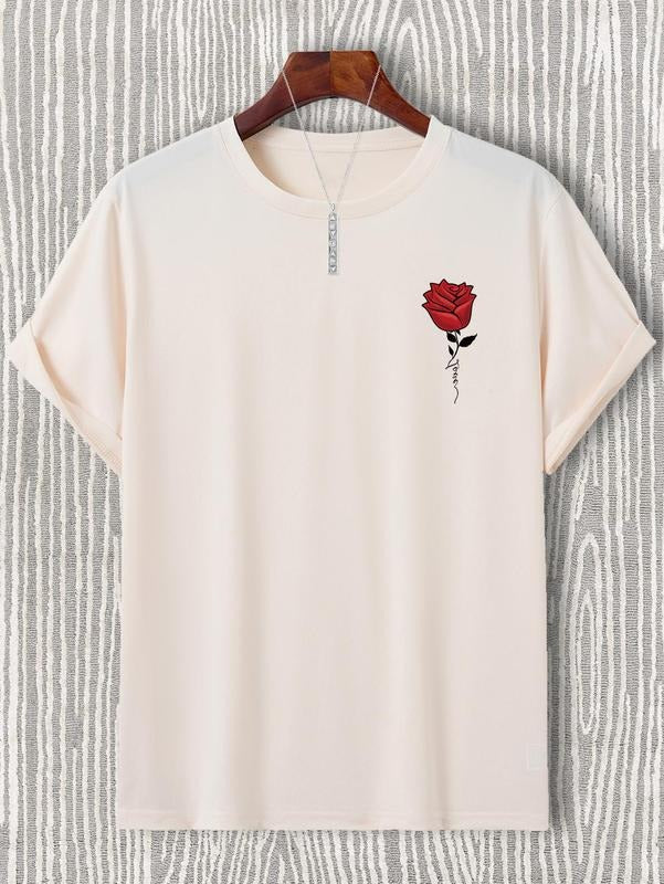 Men's Regular Fit Floral Print Round Neck Knit Tee without Necklace, Short Sleeve Printed Tshirt, Summer Casual Top Tees...